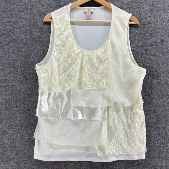 Yves Blouse Women XL Beige Sleeveless Wide Strap Ruffle Round Neck Pullover - Picture 4 of 8